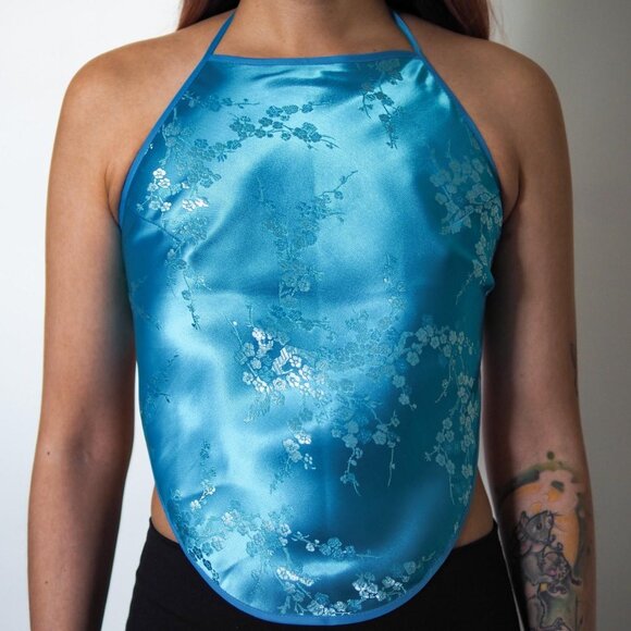 Vintage Asian-Inspired Satin Apron Halter - Picture 1 of 3